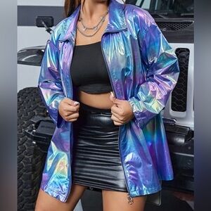 SHEIN Curve Plus Size 3x Holographic Zip Up Jacket